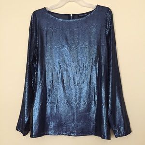 Stylestalker Blue Sequin Blouse Chiffon Top Sz 8